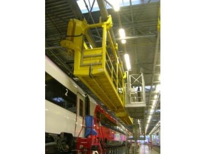 Mobile roof work platform in working position